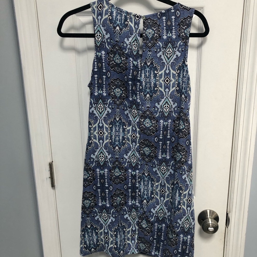 Rachel Zoe 100% linen summer casual blue tribal ikat print tank dress size S - Picture 7 of 11